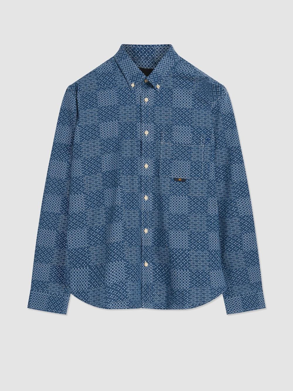 Kosele Ben Sherman Chambray Patchwork Geo Print Long-Sleeve Modre | LUFBG5328