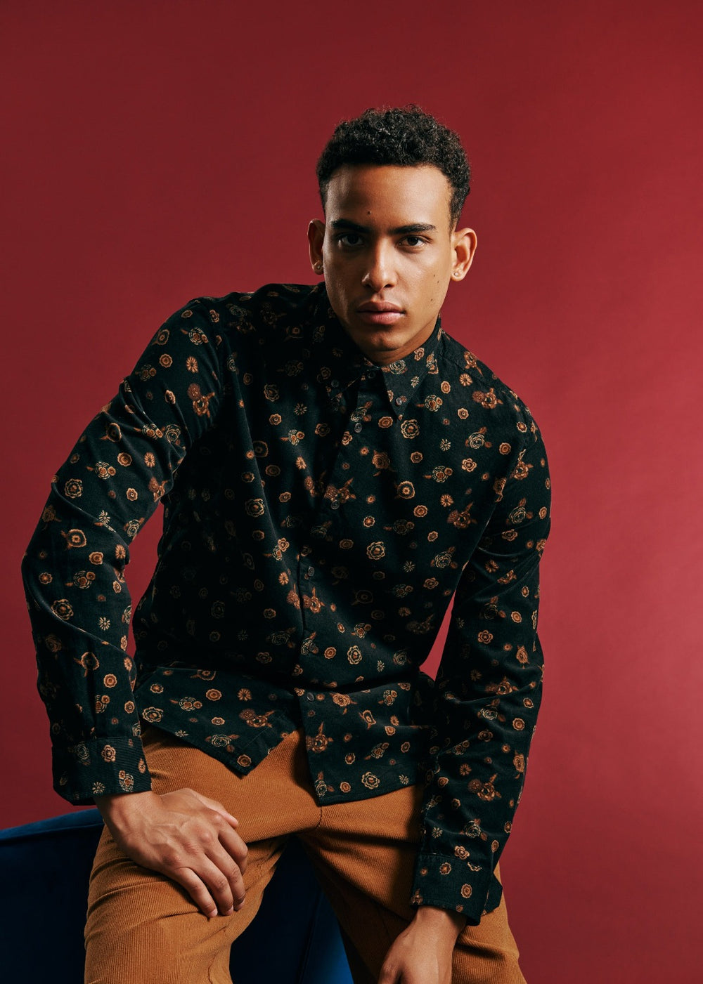 Kosele Ben Sherman Retro Floral Print Corduroy Čierne | WCSNB4273