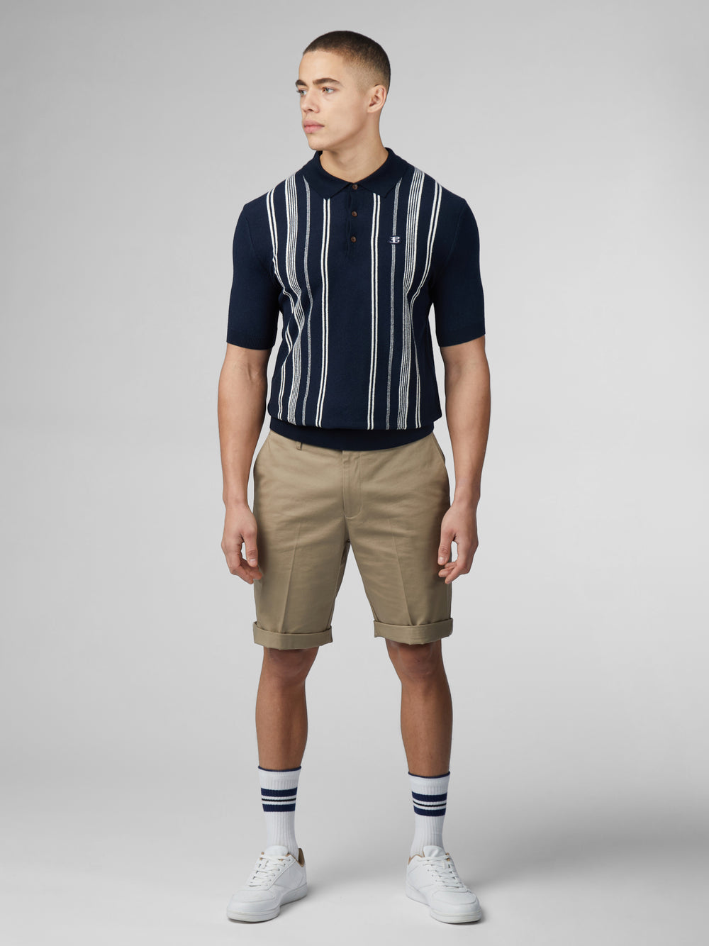 Pleteniny Ben Sherman B by Ben Sherman Crinkle Cotton Stripe Polo Námornícka Modrá | PLMYX7605