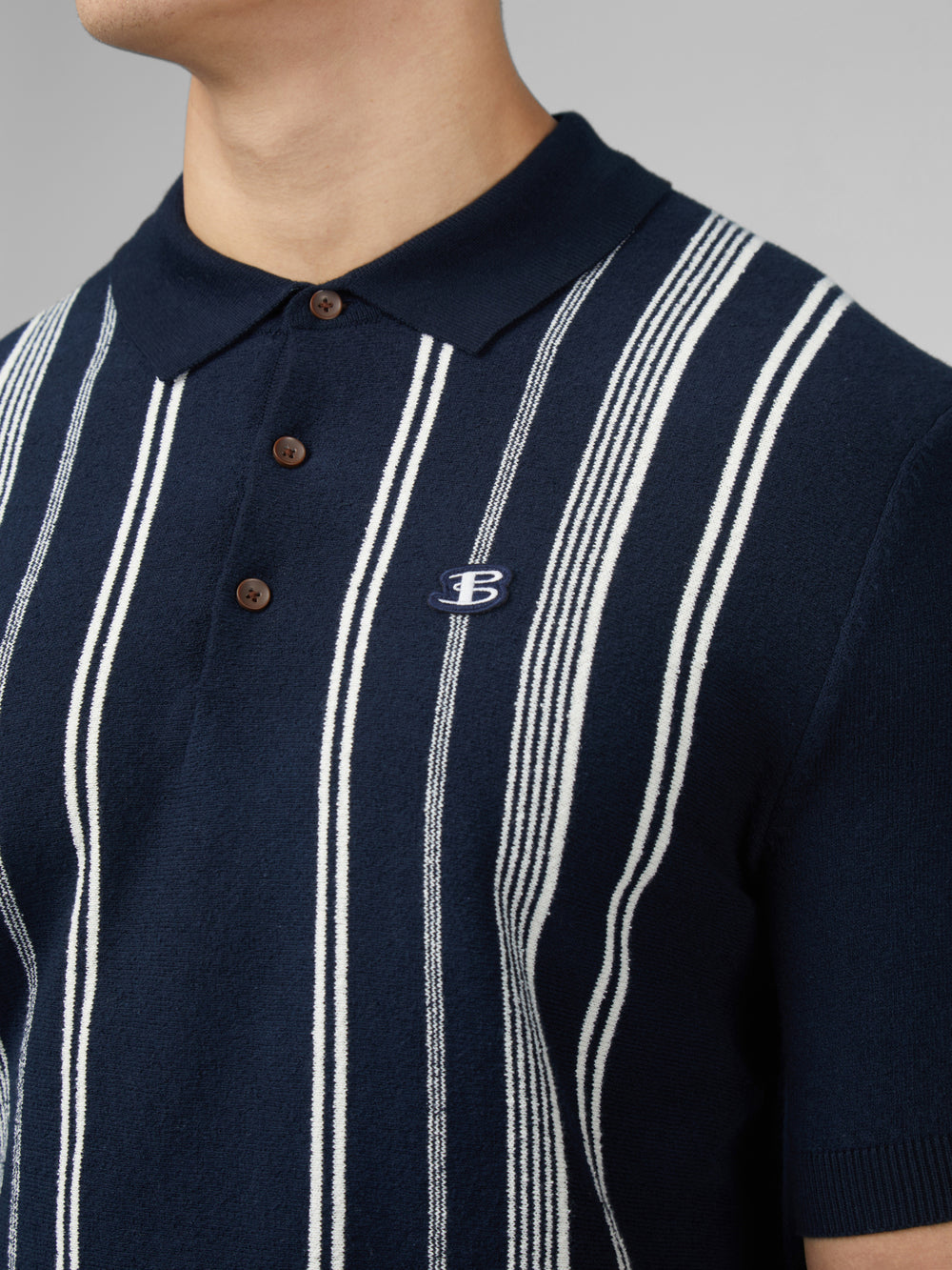 Pleteniny Ben Sherman B by Ben Sherman Crinkle Cotton Stripe Polo Námornícka Modrá | PLMYX7605