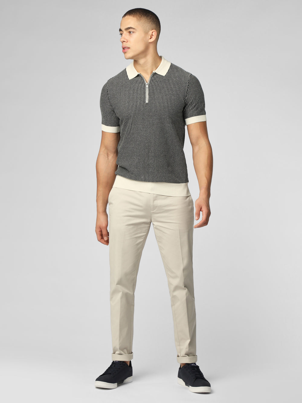 Pleteniny Ben Sherman Signature Bicolor Zip Neck Polo Biele | OSJLR6097