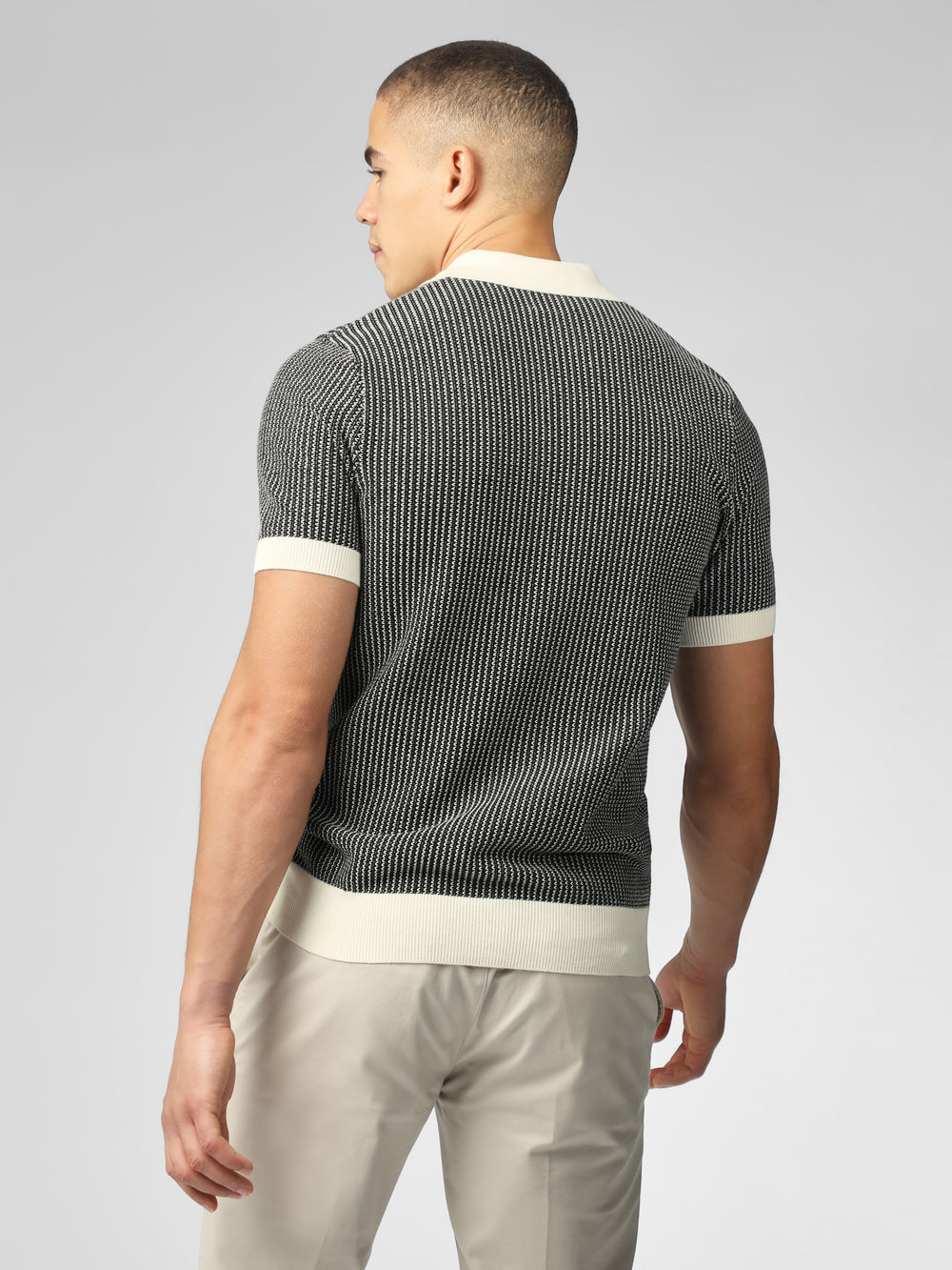 Pleteniny Ben Sherman Signature Bicolor Zip Neck Polo Biele | OSJLR6097