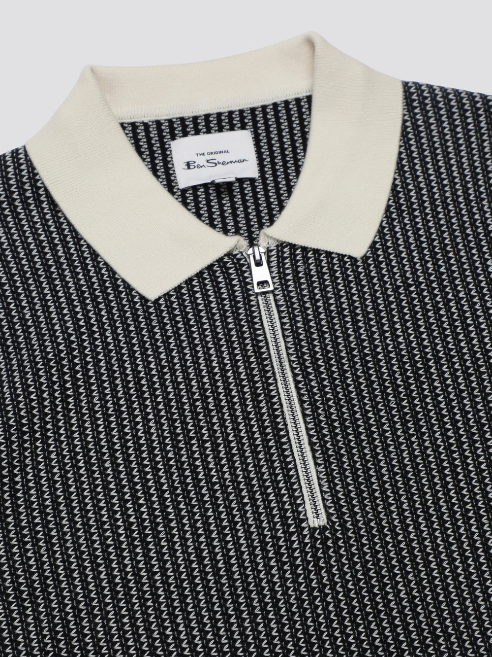 Pleteniny Ben Sherman Signature Bicolor Zip Neck Polo Biele | OSJLR6097