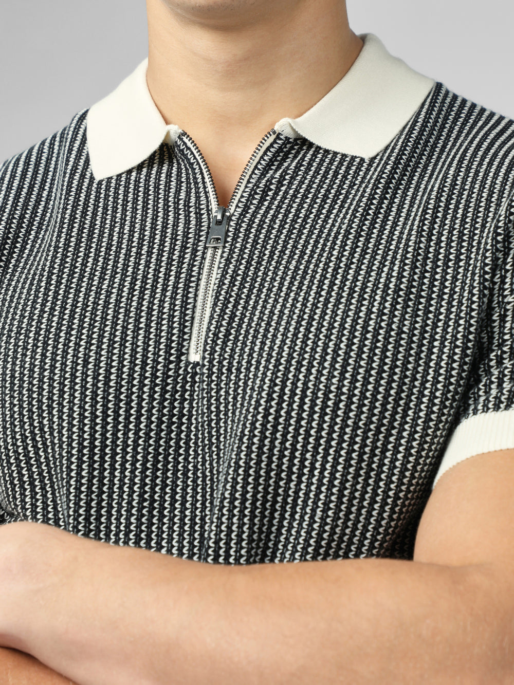 Pleteniny Ben Sherman Signature Bicolor Zip Neck Polo Biele | OSJLR6097